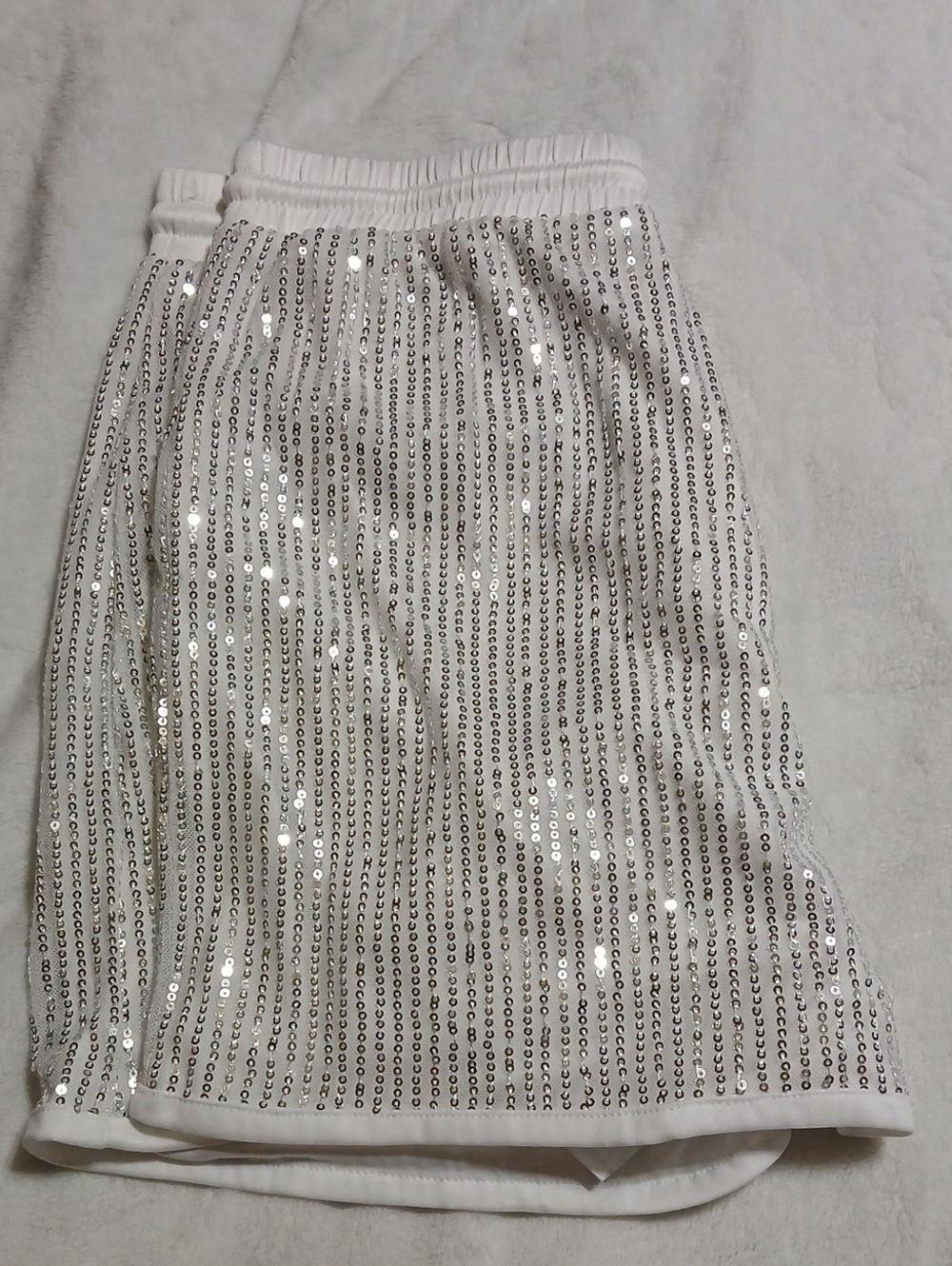 White Sequin Elastic-Waist Skirt